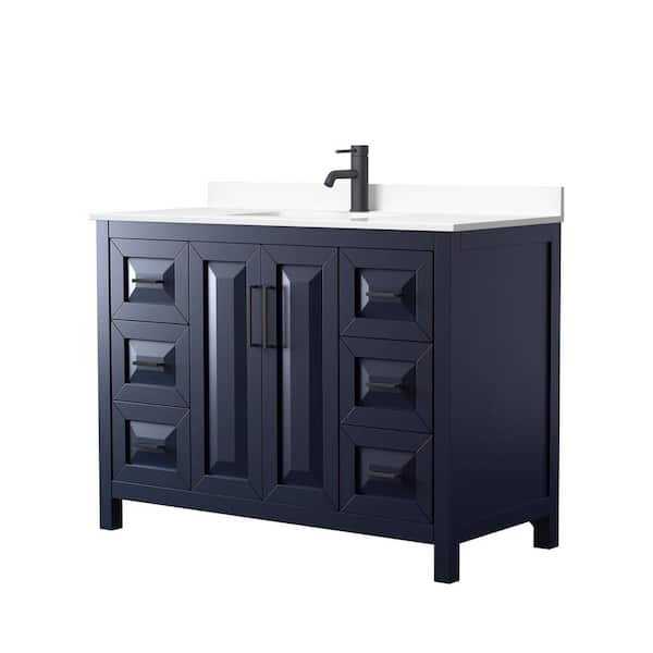 Wyndham Collection Daria 48 in. W x 22 in. D x 35.75 in. H Single Bath Vanity in Dark Blue with White Cultured Marble Top