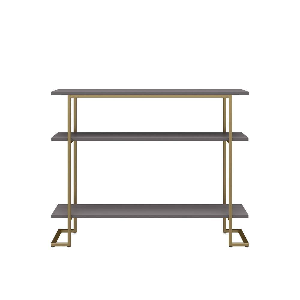 Hailey 39.37 in. Graphite Gray Console Table with 3-Open Shelves and Metal 