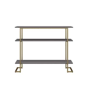 Hailey 39.37 in. Graphite Gray Console Table with 3-Open Shelves and Metal Frame