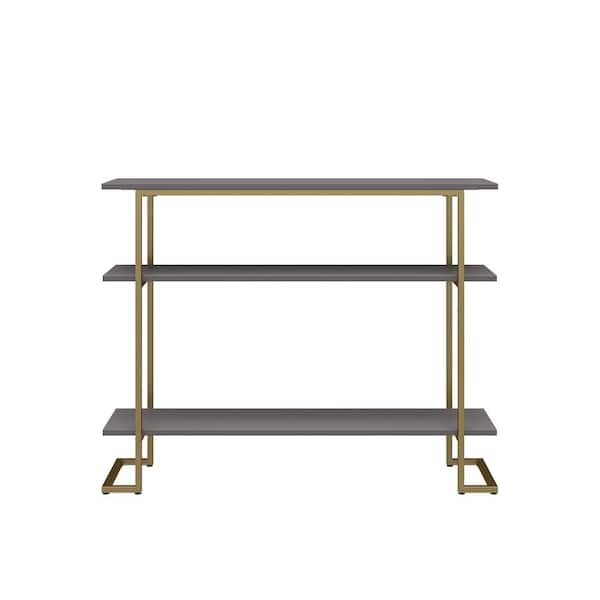 Hailey 39.37 in. Graphite Gray Console Table with 3-Open Shelves and Metal Frame
