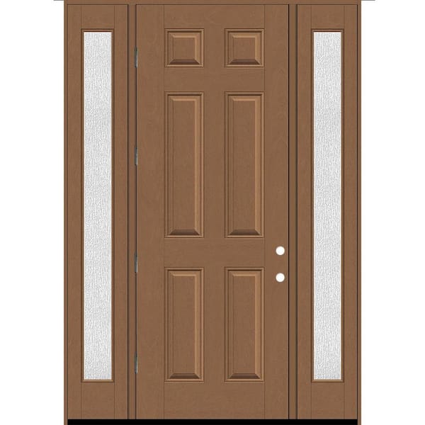 Steves & Sons Regency 64 in. x 96 in. 6-Panel RHOS Autumn Wheat Stain Mahogany Fiberglass Prehung Front Door w/Rain 12 in. SLs 4-9/16