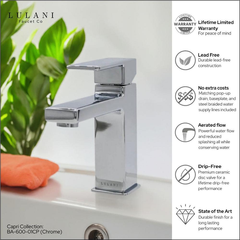 Capri Chrome Single Handle 7.15" Modern Bathroom Faucet