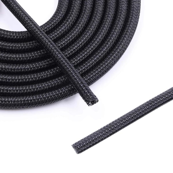 1/4 in. Black Braided Cable Sleeve, 10 ft. Self-Wrapping Split Wire Loom for USB, Audio & Automotive Cords