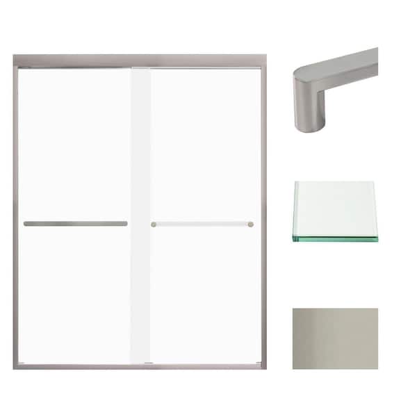 Transolid Frederick 59 in. W x 76 in. H Sliding Semi-Frameless Shower Door in Brushed Stainless with Frosted Glass