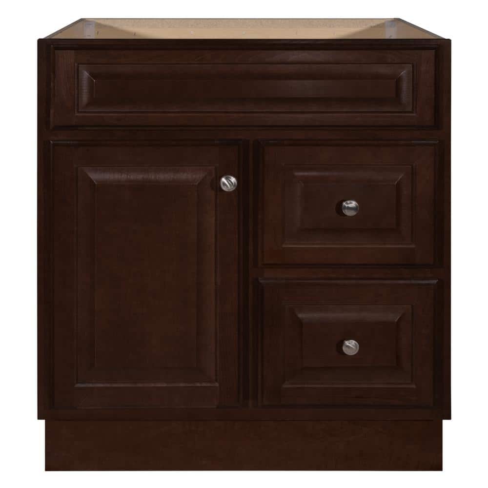 30 in. W x 21 in. D x 33.5 in. H Glacier Bay Hampton Bath Vanity Cabinet without Top in Cognac, Red