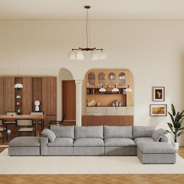 Magic Home 157 in. Square Arm 6-Piece Linen U-shaped Sectional