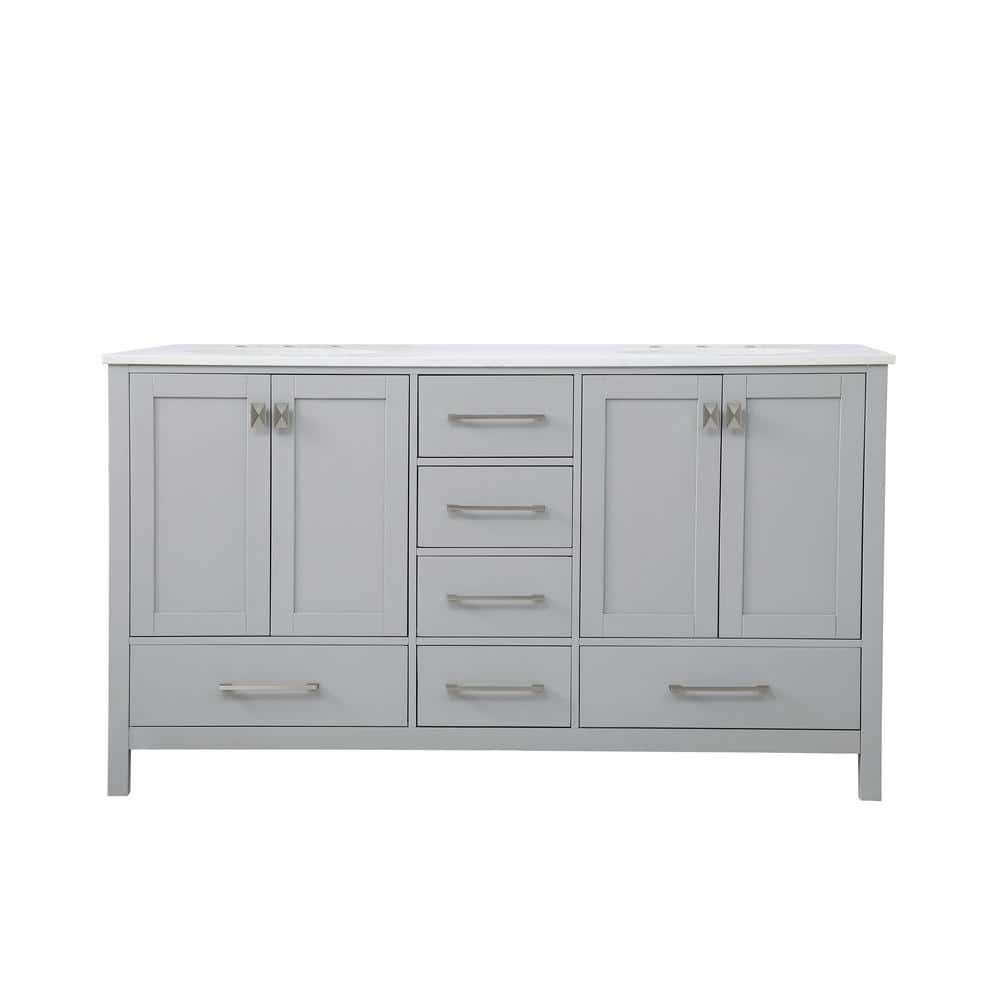 Timeless Home 60 in. W x 22 in. D x 34 in. H Double Bathroom Vanity in Gray