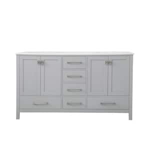 Timeless Home 60 in. W x 22 in. D x 34 in. H Double Bathroom Vanity in Gray with White Engineered Stone with White Basin