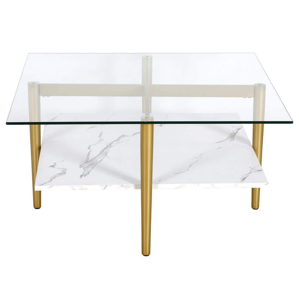 Otto Mid-Century Brass & Faux Marble Square Coffee Table