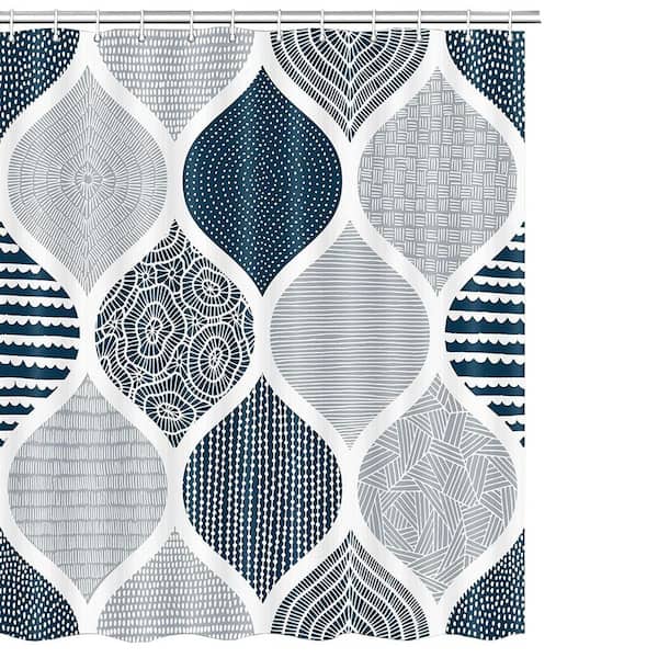 Unbranded Bohemian Chic Geometric Pattern Fabric Shower Curtain Set 72 x 72 in, Modern Paisley Decor with Hooks Blue Polyester