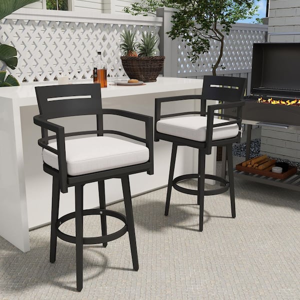 Barvallo Swivel Aluminum Outdoor Bar Stool with Sunbrella Cast Silver Cushion (2-Pack)