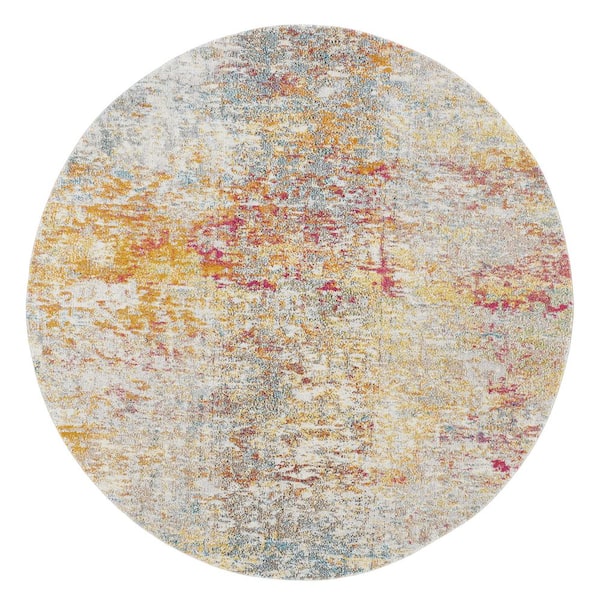 SAFAVIEH Madison Gray/Turquoise 9 ft. x 9 ft. Abstract Gradient Round Area Rug