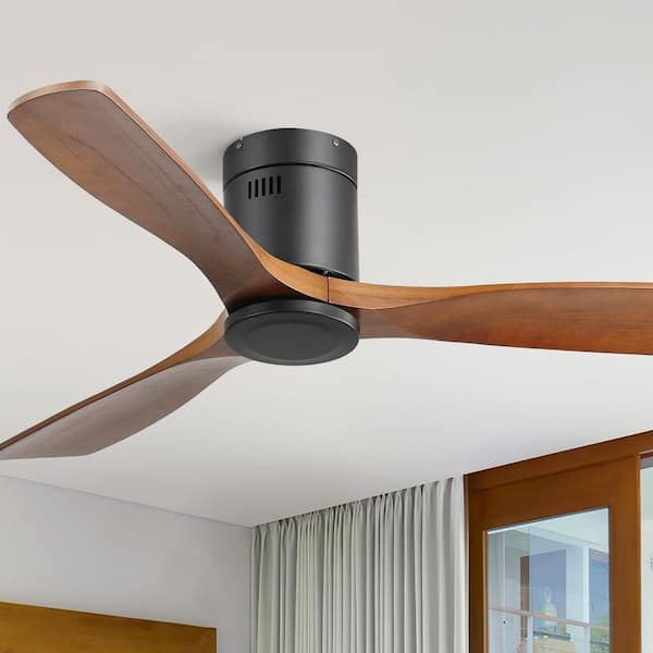 52 in. Indoor/Outdoor Black Wood Ceiling Fan without Light, Remote Control and 6-Speed DC Motor