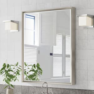 QueenFun 30 in. W x 36 in. H Framed Rectangular Beveled Edge Bathroom Vanity Wall Mount Mirror in Brushed Nickel