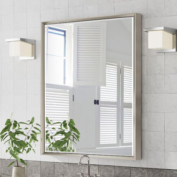 QueenFun 30 in. W x 36 in. H Framed Rectangular Beveled Edge Bathroom Vanity Wall Mount Mirror in Brushed Nickel