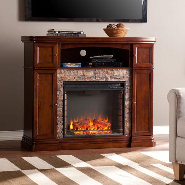 Southern Enterprises Westchester 47.5 in. Faux Stone Electric Fireplace TV Stand Media in Espresso
