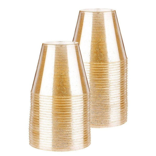 4.13 in. Gold Clear Disposable Plastic Cups Disposable Tableware for Party Wedding Christmas 50 Per Case