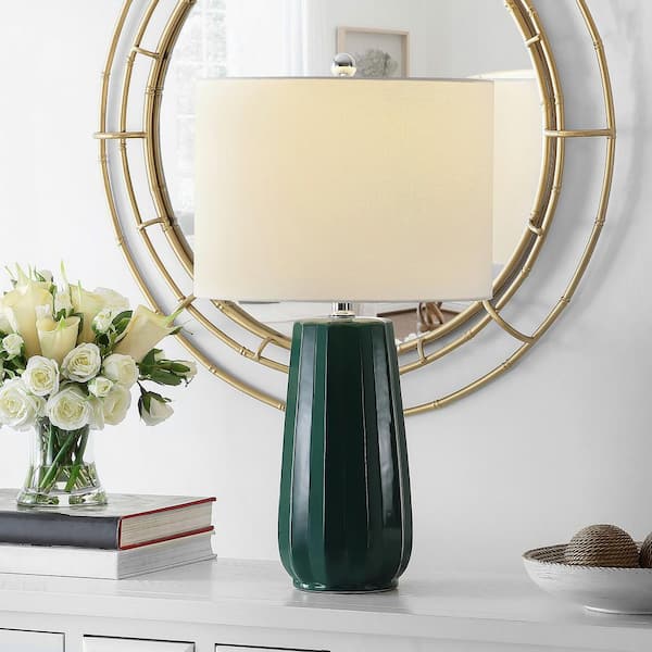 SAFAVIEH Yani 24.5 in. Dark Green Table Lamp with White Shade