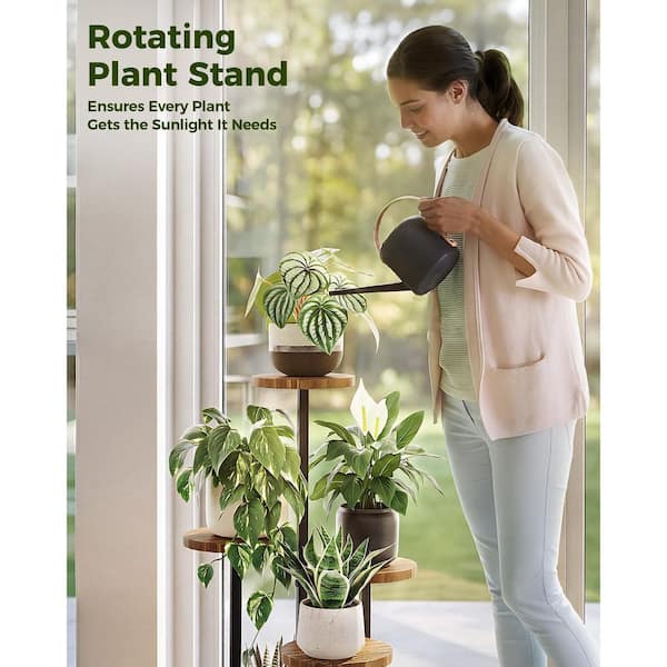 4-Tier Tall Metal and Wood Plant Stand Indoor/Outdoor Small Flower