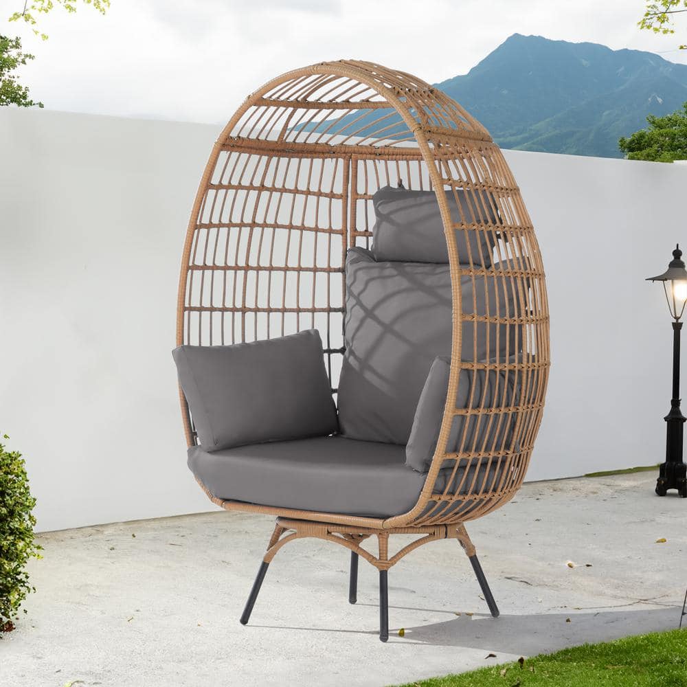 Patio Wicker Swivel Egg Chair, Oversized Indoor Outdoor Egg Chair, Brown Ra