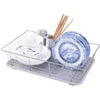 Basicwise Plastic Dish Rack with Drain Board and Utensil Cup