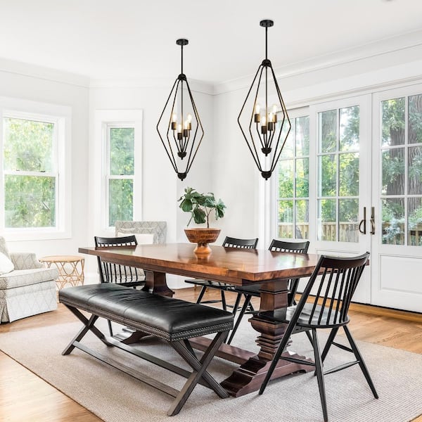 4-Light Black Modern Geometric Chandelier for Kitchen Island Contemporary Pendant Lighting for Dining Room Living Room
