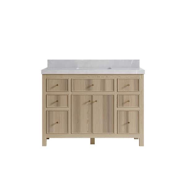 Willow Collections Sonoma Oak 48 in. W x 22 in. D x 36 in. H Bath Vanity in White Oak with 2 in. Pearl Gray Quartz Top