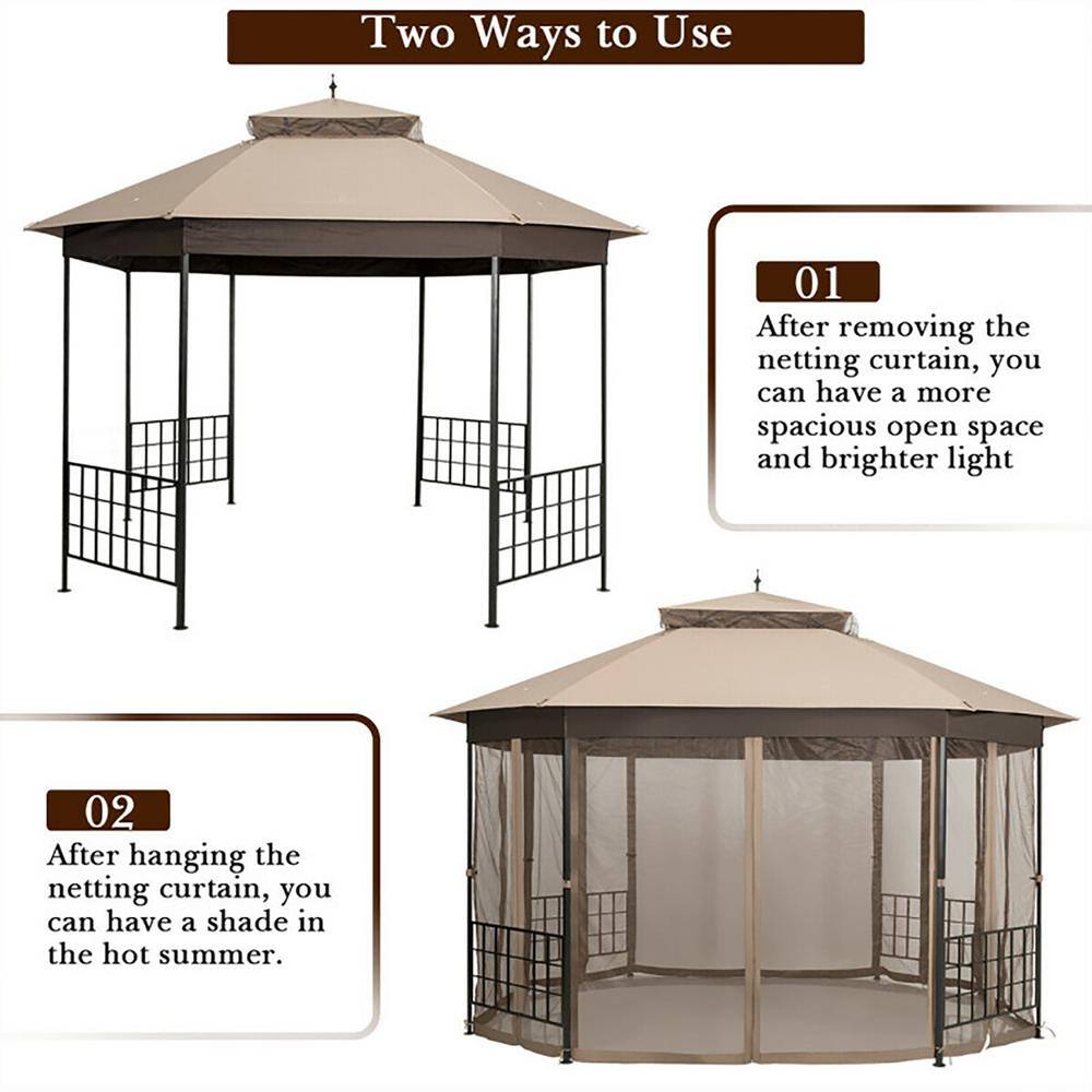12-ft x 10-ft Beige Metal Polyester Octagonal Gazebo