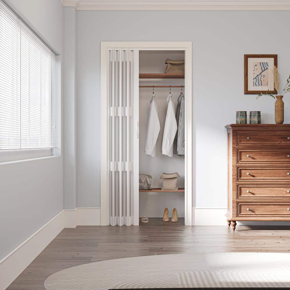 White Frosted Acrylic and Vinyl Accordion Closet Door