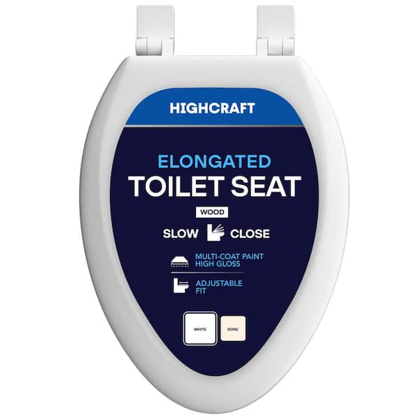 Elongated Molded Wood Slow Close, Adjustable Hinge Toilet Seat in White 16-3/4 in. x 13-3/4 in. x .71 in.