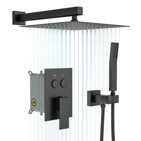 10 in. Wall Mount Rainfall Shower and Handheld Shower Combo Set 1.8 GPM 2-Spray in Matte Black wih Button Switching