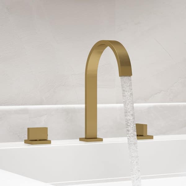 8 in. Widespread 2-Handle High Arc Bathroom Faucet in Brushed Gold with Drain Assembly