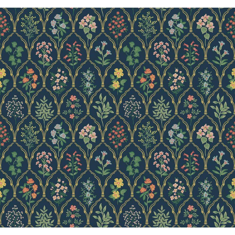 Black Floral Botanical Grid Removable Wallpaper