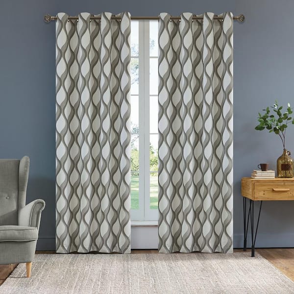 Lyndale Decor Steel Grey Striped Grommet Room Darkening Curtain - 54 in. W x 95 in. L