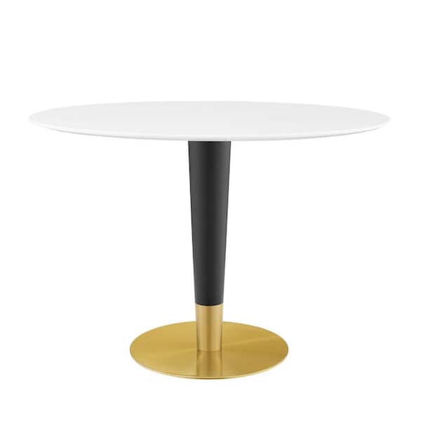 MODWAY Zinque 42 in. Oval Gold White Dining Table