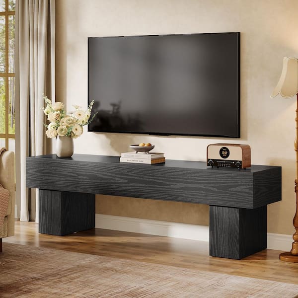 BYBLIGHT Black TV Stand Fits TVs up to 55 to 65 in. Low TV Console