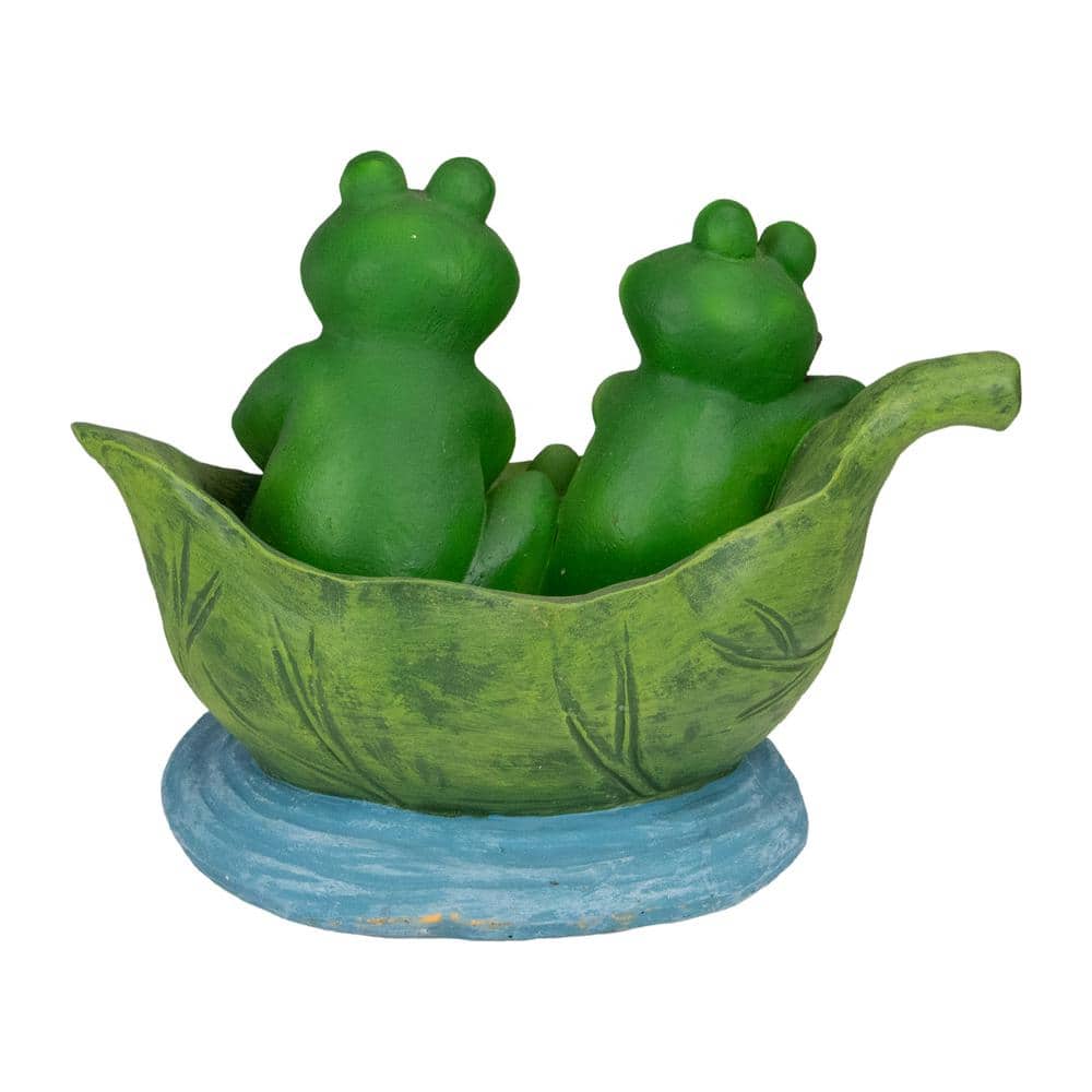 Green Polyresin Frogs on Lily Pad Garden Statue