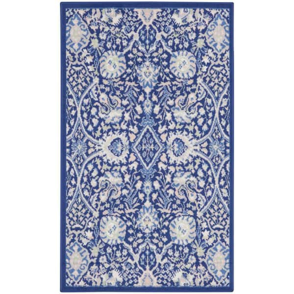Nourison Whimsical Navy Multicolor 3 ft. x 5 ft. All-Over Design Traditional Kitchen Area Rug