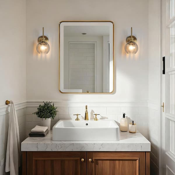 6 in. 1 light Gold Modern Wall Sconce with Clear Ribbed Glass Shade