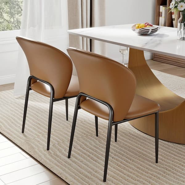 Set of 2 Modern Comfortable Upholstered Artificial Leather Dining Chair for Kitchen Dining Room, Coffee Brown