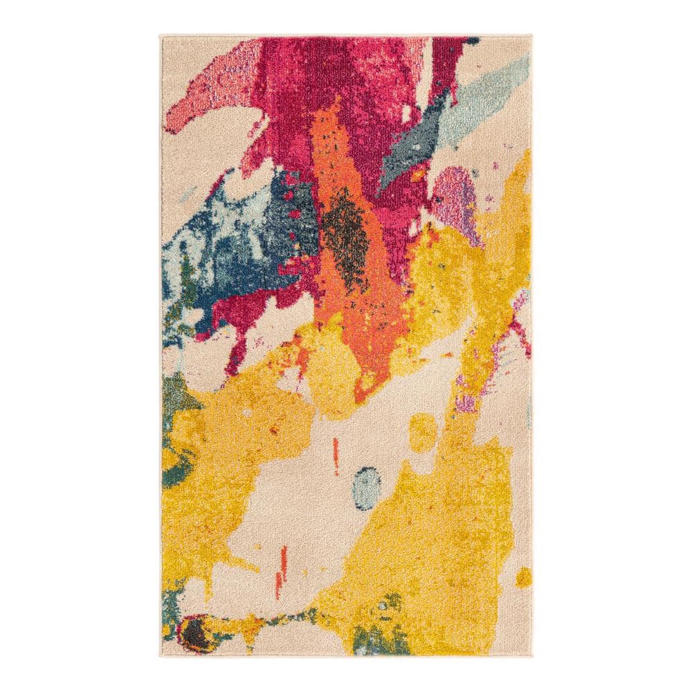 Catalan Beige and Multicolor Abstract Rectangular Area Rug