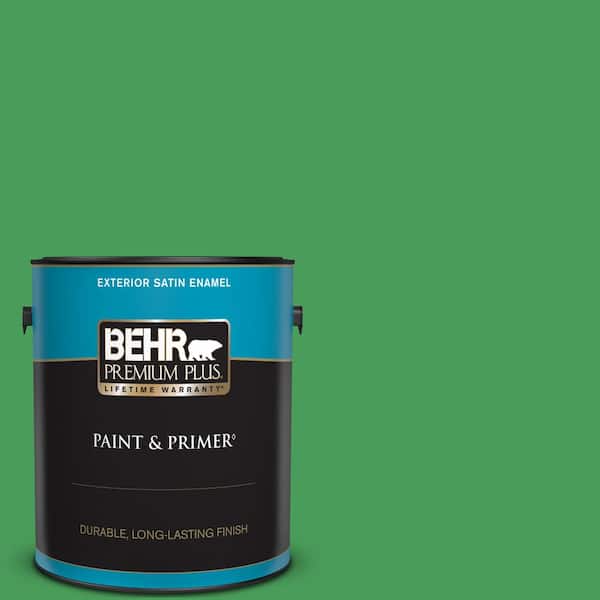 BEHR PREMIUM PLUS 1 gal. #P400-6 Clover Patch Satin Enamel Exterior Paint & Primer