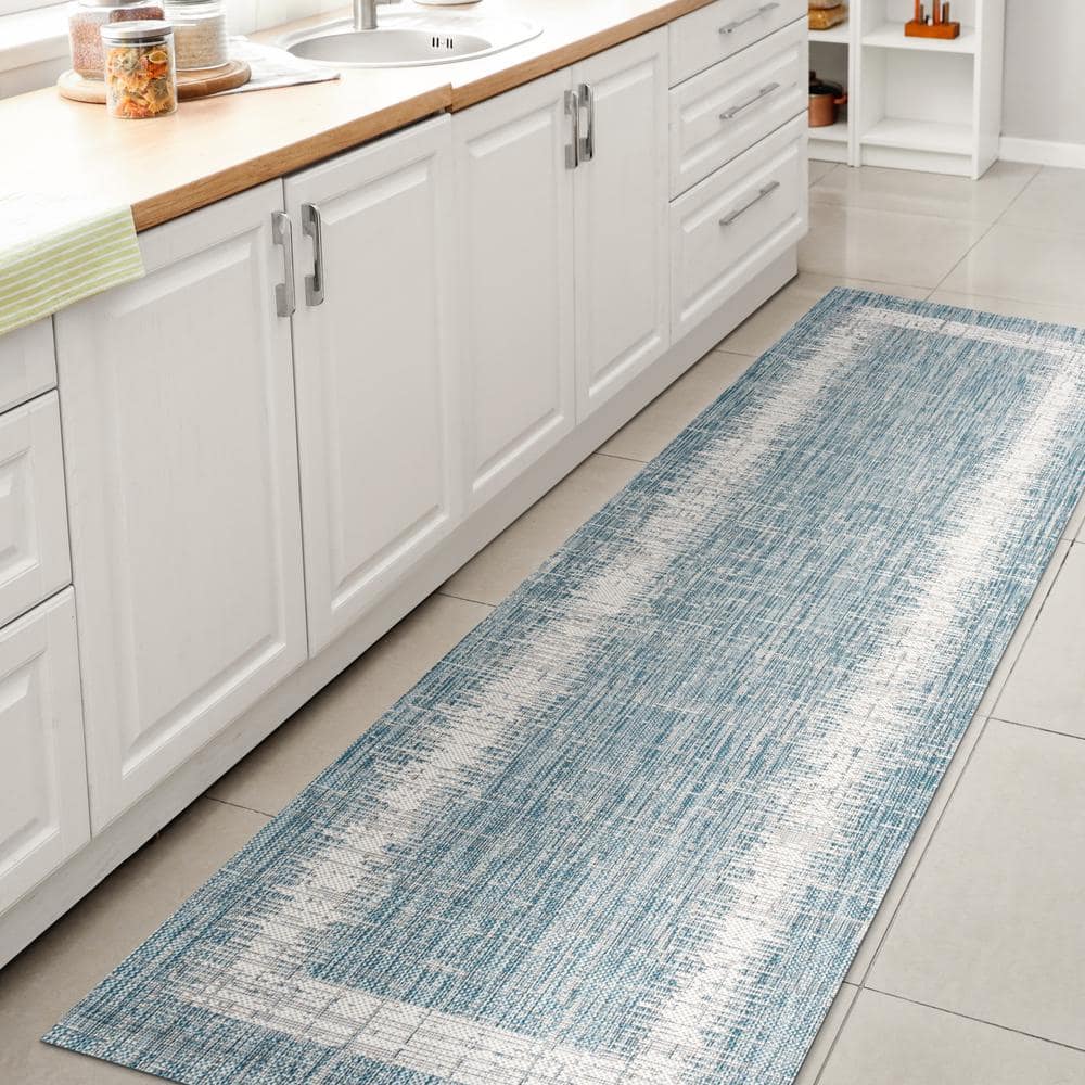 Scandi Minimalist Ivory & Aqua Indoor/Outdoor Flatweave Rug