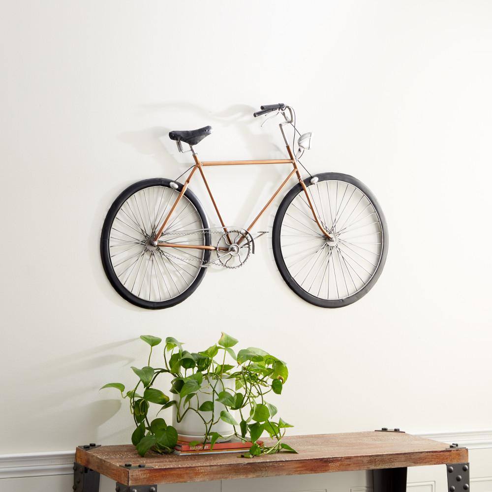 Vintage Gold and Black Metal Bicycle Wall Sculpture with Polished Finish