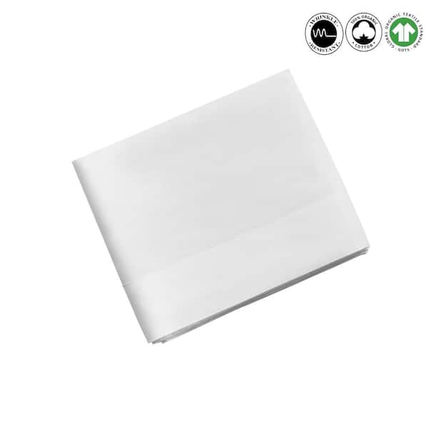 A1 Home Collections A1HC White Solid 300 Thread Count Wrinkle Resistant GOTS Certified Organic Cotton Queen Flat Sheet