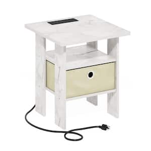 Andrey 15.55 in. Marble White/Ivory Suqare Wood End Table with Charging Port