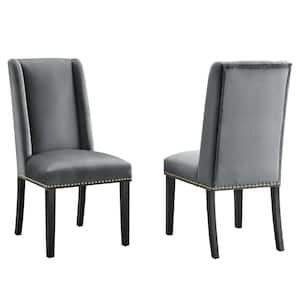 Baron Gray Performance Velvet Nailhead Trim Dining Side Chairs (Set of 2)