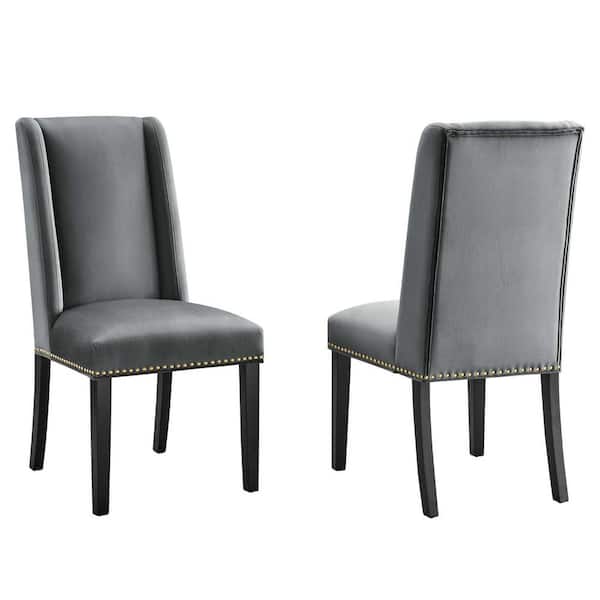MODWAY Baron Gray Performance Velvet Nailhead Trim Dining Side Chairs (Set of 2)