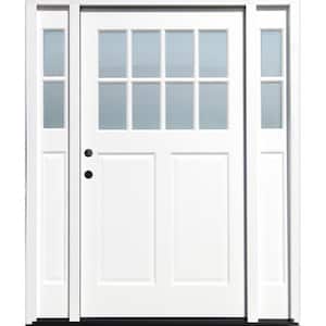 Cottage 65 in.x 80 in. White Right Hand Inswing Clear 8-Lite 2-Panel Painted Wood Prehung Entry Door with 9 in. Sidelite