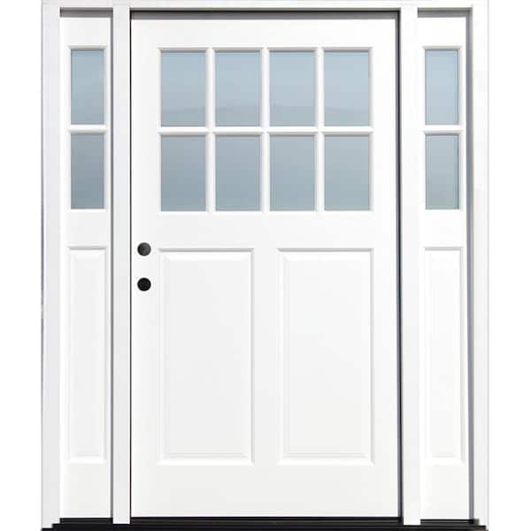 Pacific Entries Cottage 65 in.x 80 in. White Right Hand Inswing Clear 8-Lite 2-Panel Painted Wood Prehung Entry Door with 9 in. Sidelite